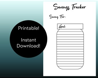 Printable Jar savings tracker, savings goal digital download.