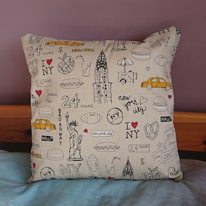 Hand made New York City design cushion cover - decorative pillow. Home decor item.