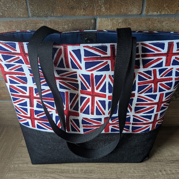 Drapeaux Union Jack et sac en denim faits main. Cadeau idéal pour un anniversaire ou Noël.