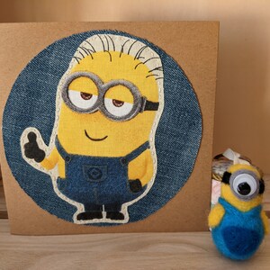 Handgefertigte Minions Karte und gefilzter Schlüsselring. Vatertag, Happy Birthday Karte. Kann Stimmung wählen. Grußkarte.
