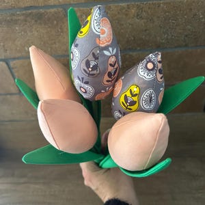 Bunch of 5 handmade fabric tulips. Faux / artificial flowers.