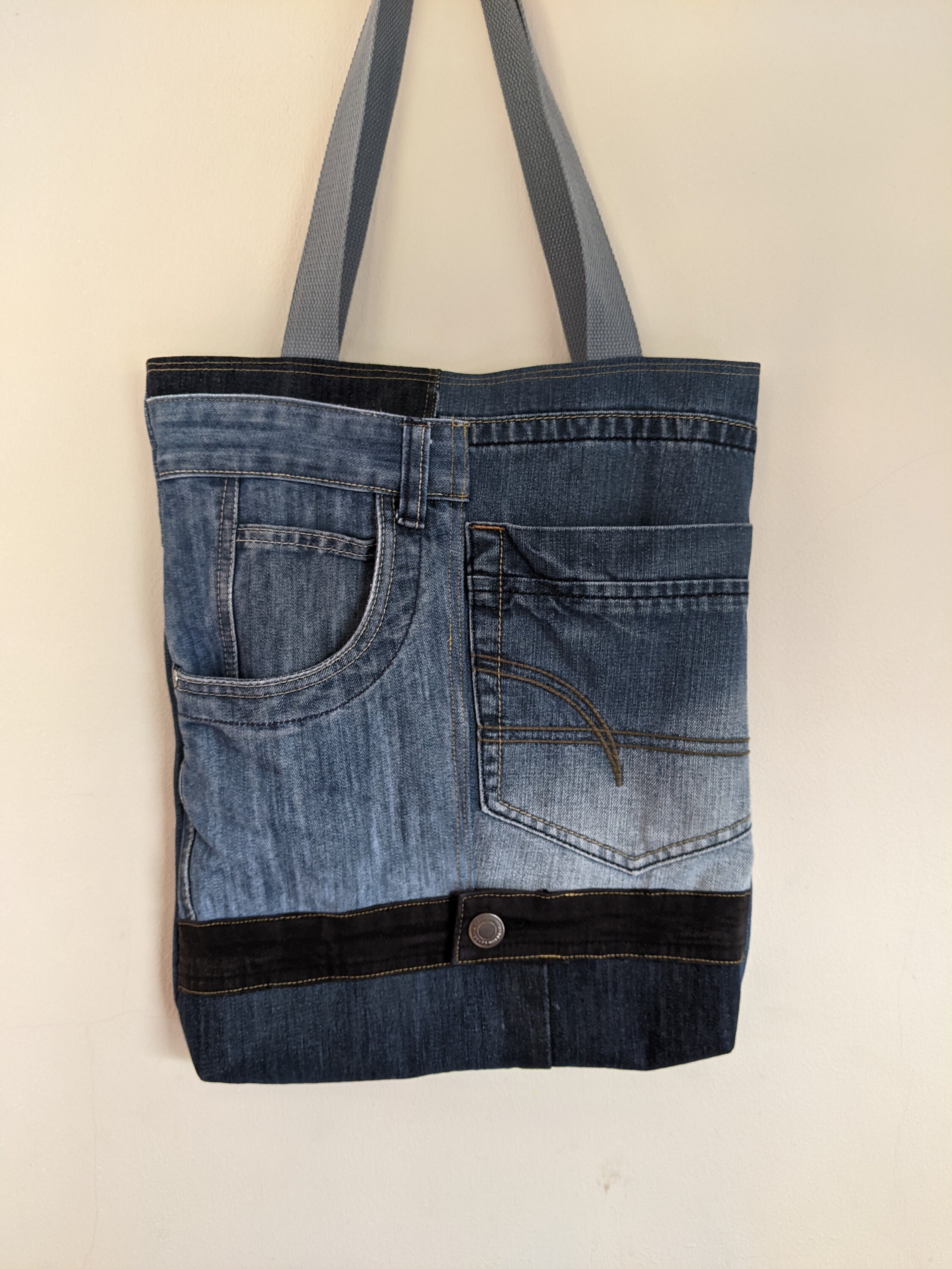 Upcycled denim shopping bag. Made from recycled jeans. Ideal Etsy