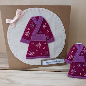 Handgemachte Filz japanische Kimono-Karte. Ich vermisse dich, bleiben sie sicher, alles Gute zum Geburtstag Karte. Kann Stimmung wählen. Grußkarte.