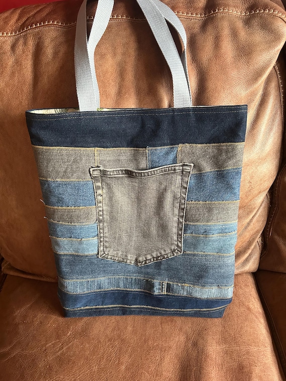 Upcycled Denim Tote Bag: Handmade Recycled Jeans Shopper