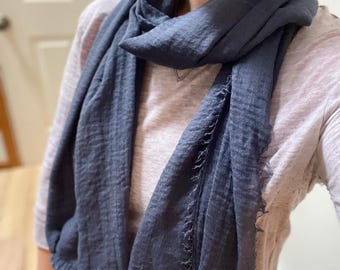 50+ Colors | Soft Gauze Scarf: Lightweight Crinkle Shawl, Head Covering (70”x35”)