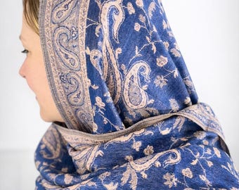Orthodox Christian Head Covering - Pashmina Prayer Shawl in 20+ Colors, Scarf, Paisley Flower Wrap, Gift for her