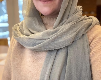 Moss Light Sage Green | Orthodox Head Covering | Soft Gauze Scarf: Lightweight Crinkle Shawl