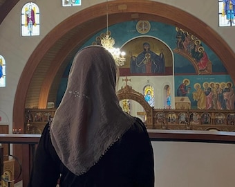 Orthodox Head Covering, Soft Gauze Crinkle Scarf: Lightweight Crinkle Neck Tie, Shawl (32”x32”) 111