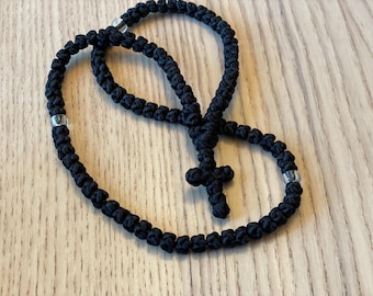 Komboskini / Chotki / Brojanica Orthodox Prayer Ropes:  100 or 50 knot - 100 black, 100 blue, or 50 black with blue beads