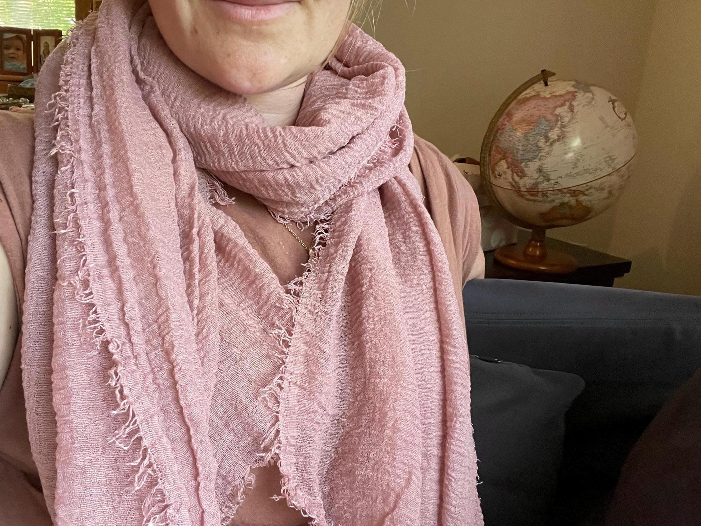 Soft Cotton Gauze Scarf: Lightweight Crinkle Shawl, Head Covering (70”x35”)