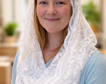 White or Black Infinity Lace Veil | Orthodox Head Covering | Soft Lace Summer Scarf: Lightweight Church Veil