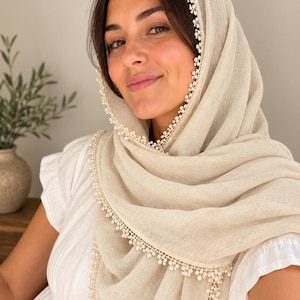 Choose Your Colors | Cotton Blend Orthodox Head Covering | Soft Faded Lace Trimmed Scarf: Lightweight Shawl