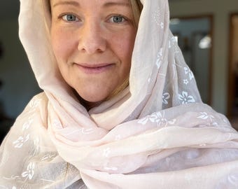 3 Colors | Orthodox Head Covering | Soft Cotton Blend Scarf: Lightweight Flowered Shawl