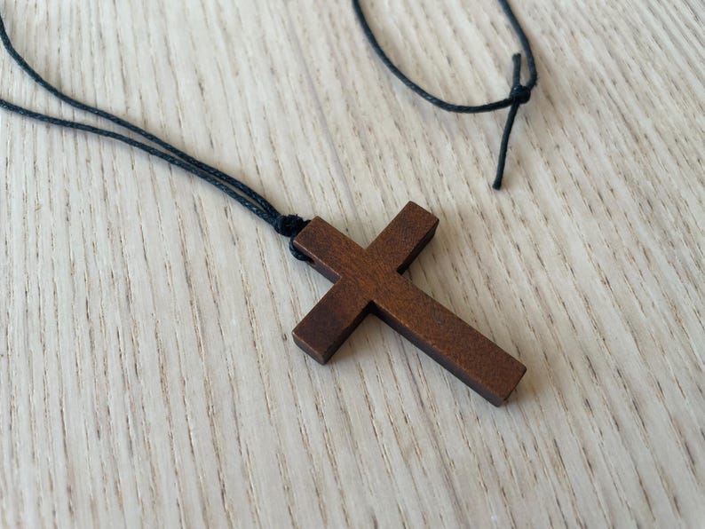 Simple Wood Cross Necklace Dark wood