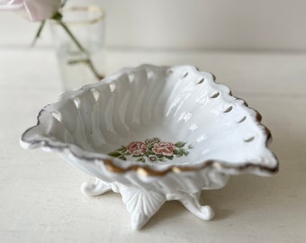 Floral dish footed with floral design inside sweet soft colors