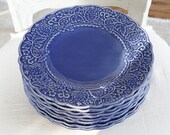 Blue Plates Bordallo Pinheiro Set of 7, Floral French Country, Farmhouse, Shabby chic decor