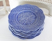 Blue Dessert Plates Bordallo Pinheiro SET of 7, Floral French Country, Farmhouse, Shabby chic decor