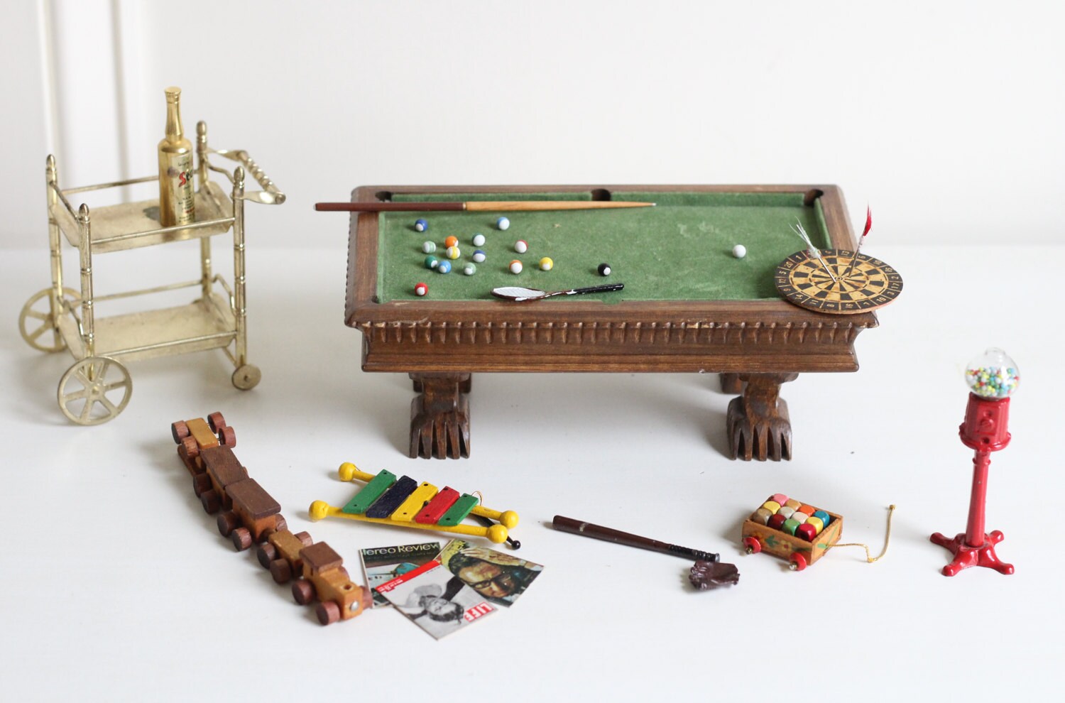 Vintage Dollhouse Game Room Set of Furniture