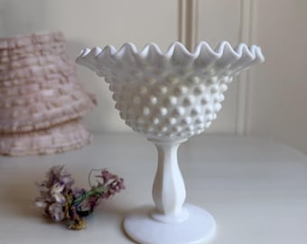 Beautiful Vintage milk glass hobnail pedestal