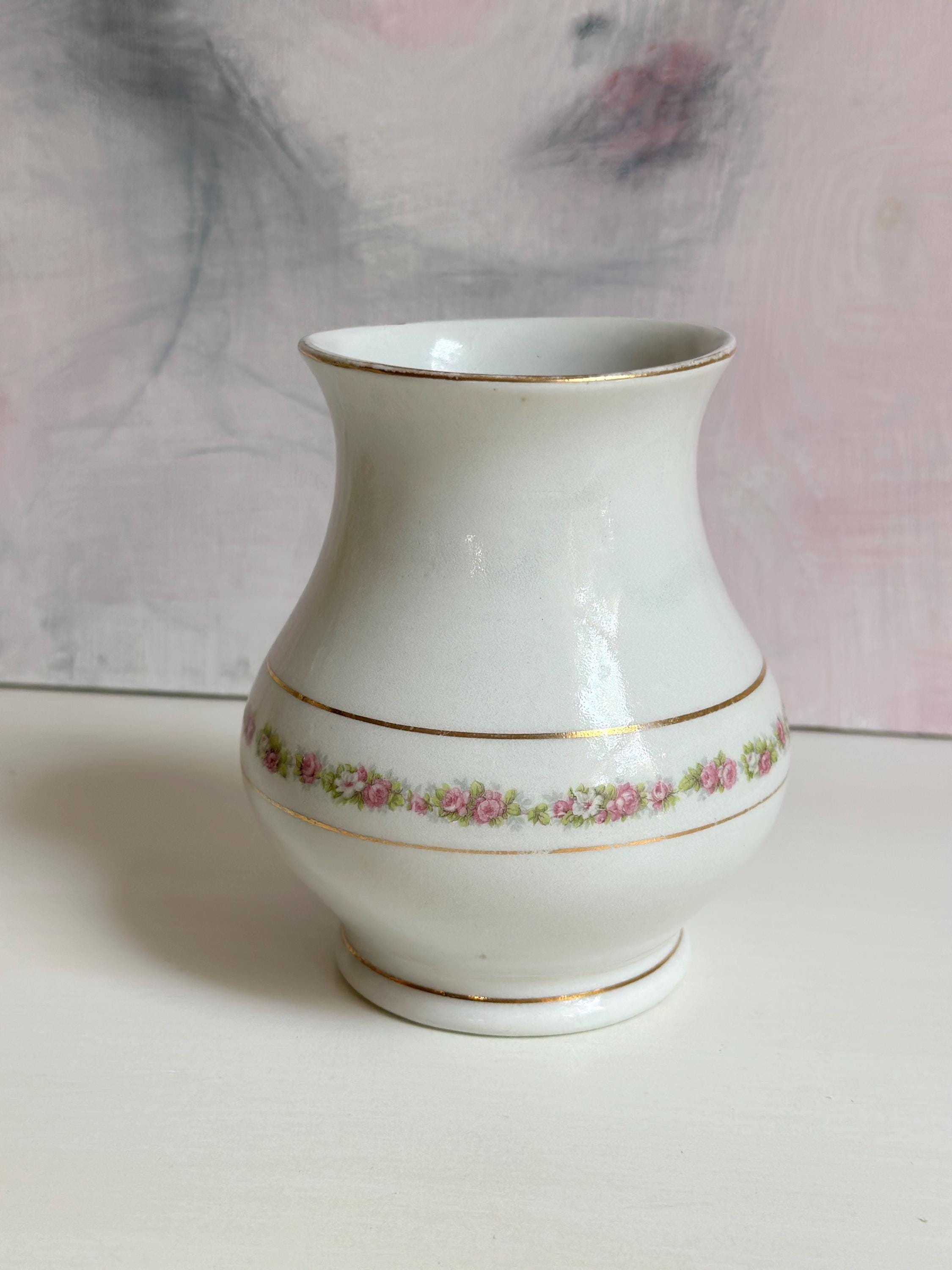 Vintage Vase, Pink Floral Shabby Chic Decor - Etsy