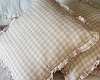 Pillows pink and white adorable check set of 2