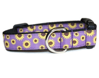 Sunflowers on Purple Dog Collar,dog collar,flower dog collar,girl dog collar,purple dog collar,fun dog collar,cute dog collar,soft dogcollar