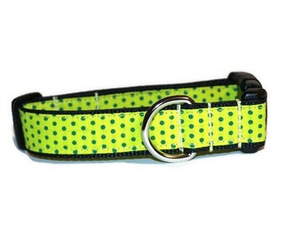 Green Dot dog collar,dog collar,polka dot dog collar,yellow dog collar,boy dog collar,girl dog collar,colorful dog collar,custom dog collar