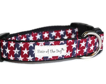 Wet Nose Designs Star Spangled Patriotic Dog Collar Stars 4th of July Red Blue