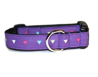 Triangles on Purple dog collar,dog collar,purple dog collar,cute dog collar,fabric dog collar,fun dog collar,boy dog collar,girl dog collar