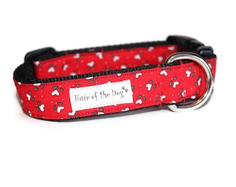 Tiny White Heart Valentine DoG Collar,red dog collar,heart dog collar,valentines day dog collar,handmade dog collar,cute dog collar