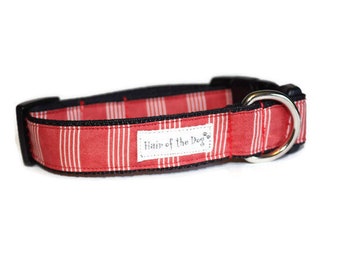 Red with Thin White Stripes DoG Collar,Christmas dog collar,striped dog collar,red dog collar,fun dog collar,handmade dog collar,dog collar