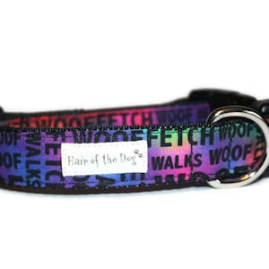 Fetch,Walk,Woof DoG Collar,dog collar,handmade dog collar,cute dog collar,fun dog collar,colorful dog collar,hairofthedogcollars