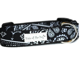 Black Bandanna DoG Collar,handmade dog collar,black dog collar,boy dog collar,fun dog collar,cute dog collar,paisley dog collar,dog collar