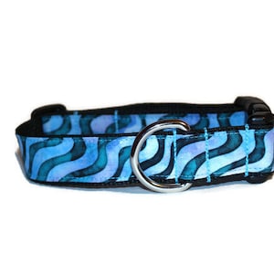 Wavy Blue Stripe Batik dog collar,boy dog collar,blue dog collar,striped dog collar,fabric dog collar,soft dog collar,fun dog collar