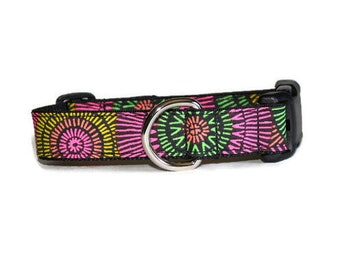 Neon Circles dog collar,dog collar,fun dog collar,colorful dog collar,summer dog collar,girl dog collar,handmade dog collar