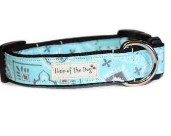 Teal Blue Bandana DoG Collar,dog collar,teal dog collar,paisley dog collar,handmade dog collar,fun dog collar,cute dog collar,soft dogcollar