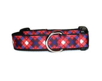 Americana Plaid dog collar,patriotic dog collar,red and blue plaid dog collar,Independence Day dog collar,plaid dog collar,fun dog collar
