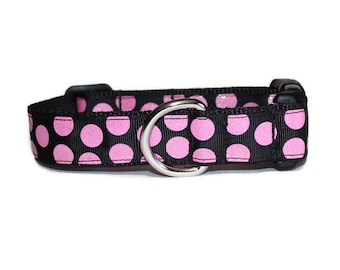 Jumbo Pink Polka Dot Dog Collar,pink dog collar,girl dog collar,fun dog collar,Glitter pink polka dot dog collar,handmade dog collar