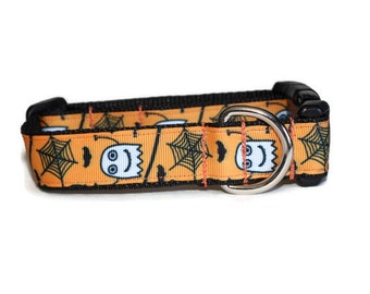 Ghosts and Web Dog Collar,Halloween dog collar,ghost dog collar,fun dog collar,ghosts,boy dog collar,girl dog collar,orange dog collar