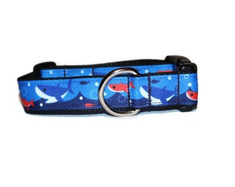 Shark Dog Collar,sharks,fun dog collar,boy dog collar,girl dog collar,cute dog collar,blue dog collar,summer dog collar,soft dog collar