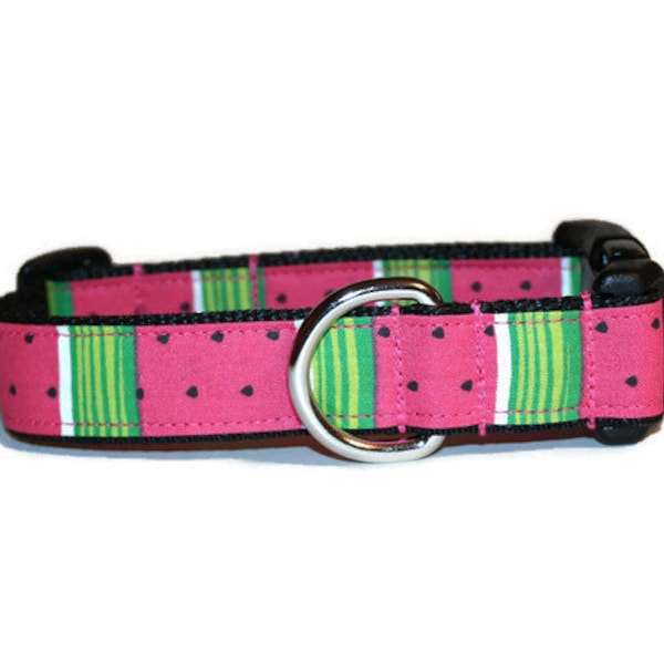 Watermelon Stripe Dog Collar,dog collar,summer dog collar,boy dog collar,girl dog collar,watermelon,fun dog collar,striped dog collar