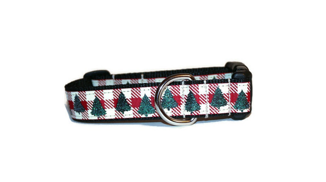 Glitter Red Plaid Tree Dog Collar,christmas Dog Collar,plaid Dog Collar
