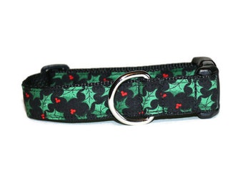Holly and Berries Dog Collar,Christmas dog collar,Holiday dog collar,dog collar,green dog collar,holly dog collar,colorful dog collar