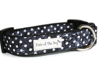 Distressed Black and White Polka Dot DoG Collar,polka dot dog collar,black dog collar,handmade dog collar,fun dog collar,dog collar