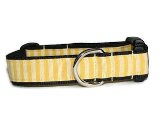 Summer Yellow Stripe Dog Collar,dog collar,girl dog collar,boy dog collar,striped dog collar,homespun fabric dog collar,hairofthedogcollars
