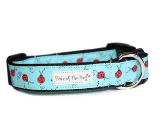 Lady Bug Line-up DoG Collar,blue dog collar,lady bug dog collar,fun dog collar,cute dog collar,handmade dog collar,dog collar,bug dog collar