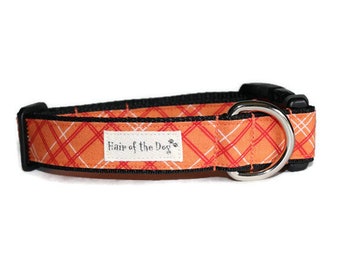 Pumpkin Harvest Plaid DoG Collar,dog collar,fall dog collar,orange dog collar,boy dog collar,girl dog collar,fun dog collar,plaid dog collar