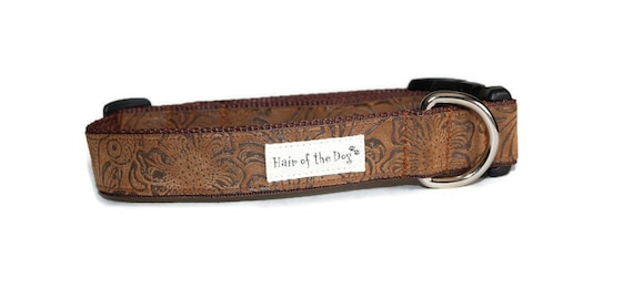 Leather Tooled Fabric DoG Collar,handmade dog collar,leather look dog collar,dog collar,fun dog collar,boy dog collar,girl dog collar
