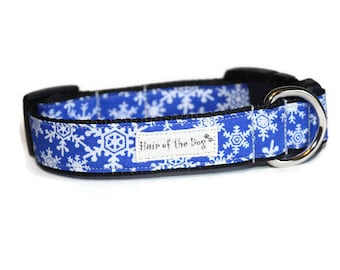 Blue and White Snowflake DoG Collar,winter dog collar,blue dog collar,snowflake dog collar,cute dog collar,handmade dog collar,dog collar