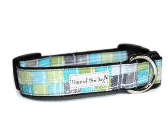 Blue/Green/Grey Checkered Plaid DoG Collar,handmade dog collar,plaid dog collar,blue dog collar,fun dog collar,cute dog collar,dog collar